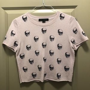 Pink Skull cashmere short sleeve cropped sweater